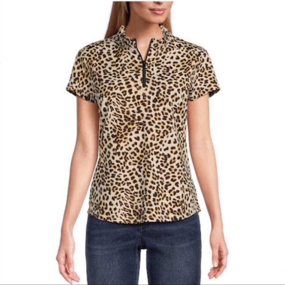 Tommy Bahama Leopard Print Short Sleeve Polo in Tan and Black
